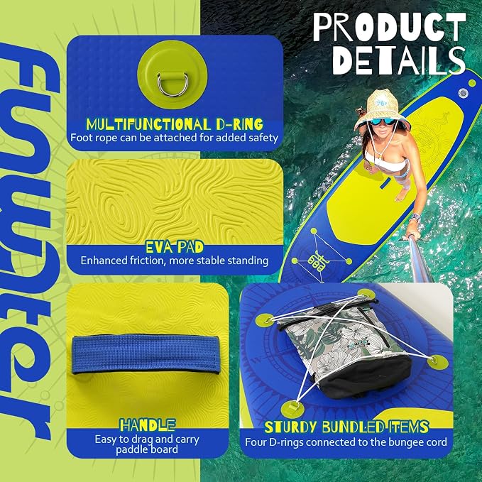 FunWater Inflatable Stand Up Paddle Board with Premium SUP Paddleboard Accessories, Anti-Slip EVA Deck, 11'6''/11'/10'6'' Paddle Boards for Adults & Youth of All Skill Levels