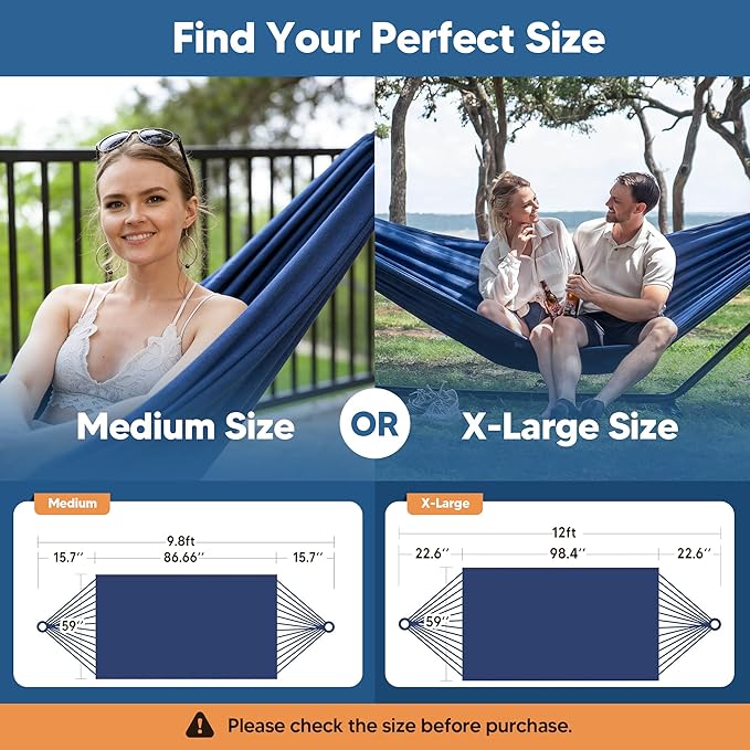 SUNCREAT Hammocks Outdoor Camping Double Hammock, 2 Person Outdoor Backyard Hammock, Navy