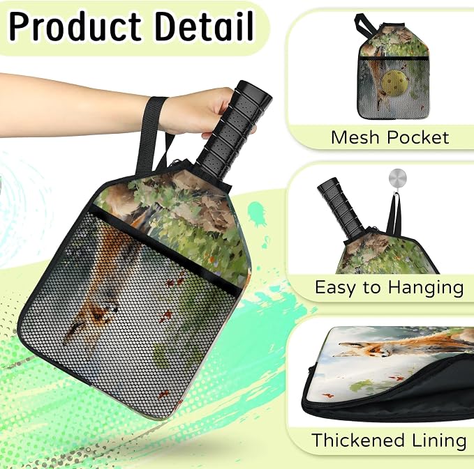Watercolour Fox Flower Butterfly Universal Pickleball Paddle Cover 12.4 × 9.45 inch Racket Sleeve with Handle Strap Mesh Pocket Fits USAPA Standard Widebody Paddles 2 PCS