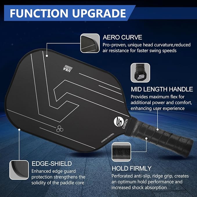 OXIKEN 16 mm Pickleball Paddles 2026 USAPA Approved T700 Carbon Fiber Pickle Paddle (CFS), High Grit & Spin, Honeycomb Core, 5.5” Elongated Handle, Anti Slip Sweat Absorbing Grip with Cover Case