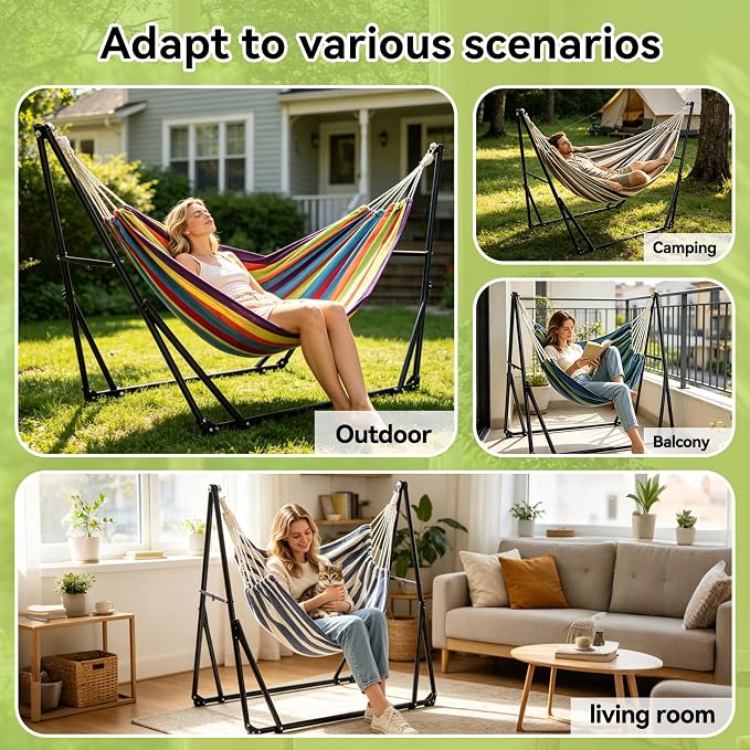 Multifunctional Hammock Chair with Stand for Outside | Portable Hammock for Indoor Outdoor | Frabic Tension Adjustable, Carry Bag Included, 616 lbs Weight Capacity Cyan