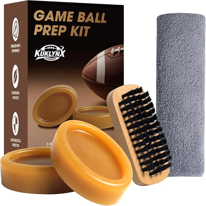 4 in 1 Football Prep Kit - for Effectively Secure Grip & Enhance Tack with 2 Football Wax & 1 Football Brush & 1 Cloth - Adult & Youth Football Leather Conditioner and Football Accessories