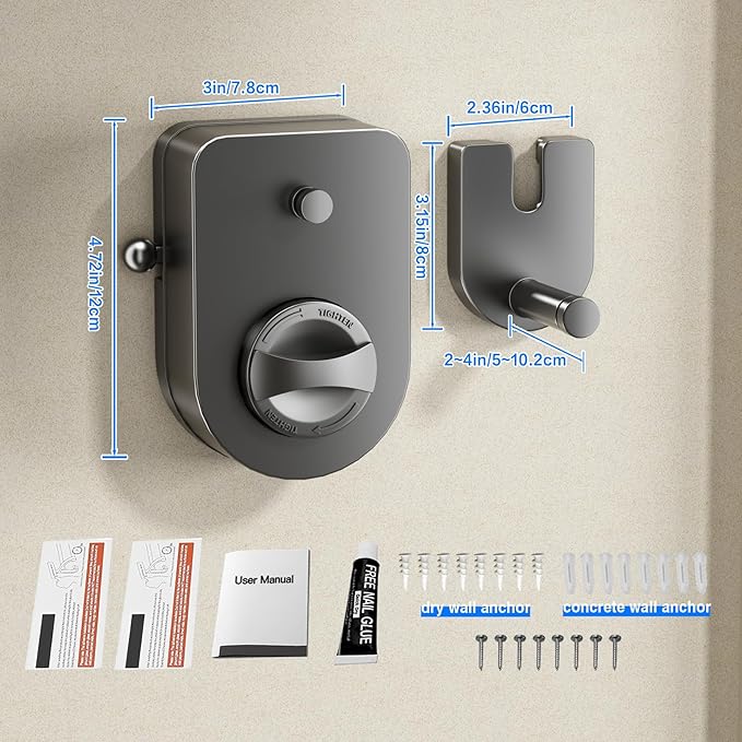 Mustorn Retractable Clothesline Indoor, Non-Sagging Outdoor Clothes Line Retracting Heavy Duty Clothes Drying Laundry Line Wall Mounted Stainless Steel Line-13.8 Feets (Single Line-Gray)