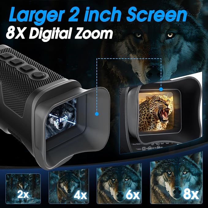 Night Vision Monocular 4K Digital Infrared Night Vision with 2" Larger Screen, 8X Digital Zoom, 2200mAh Rechargeable Battery, Tripod, 32G SD Card