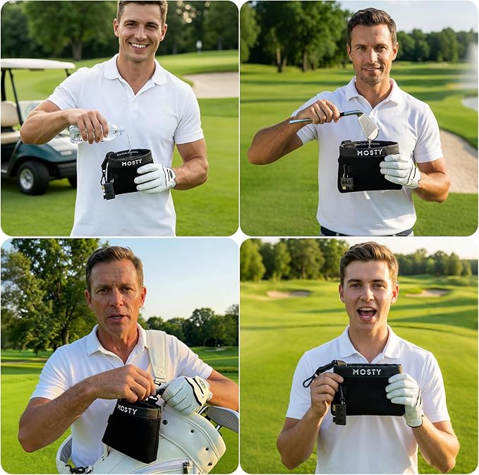 MOSTY Golf Club & Ball Cleaner Bag,Durable Golf Club Cleaning Kit and Ball Washer Pouch,Club Cleaner for Golf Bag, Golf Gifts for Men Women Golfers Him Unique, Essential