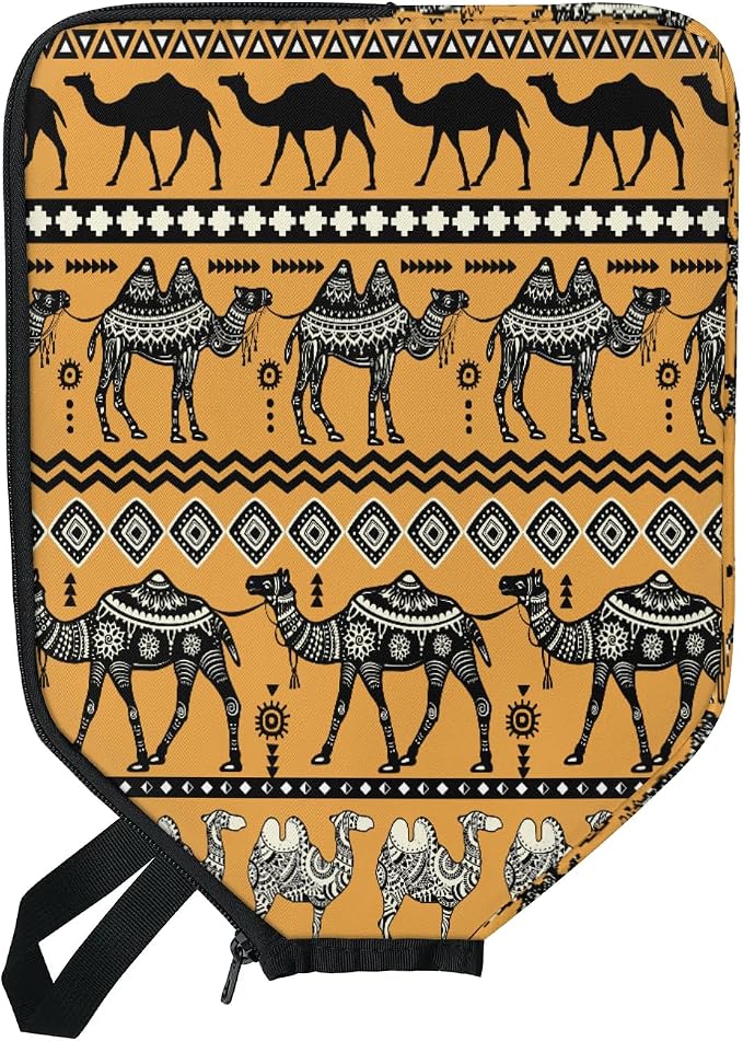 Vintage Camel Hand Painting Pickleball Paddle Cover Racket Sleeve Bag with Handle Strap Mesh Pocket 12.4 × 9.45 Inch Universal Fit for USAPA Standard Paddles for Outdoor Travel 2 PCS