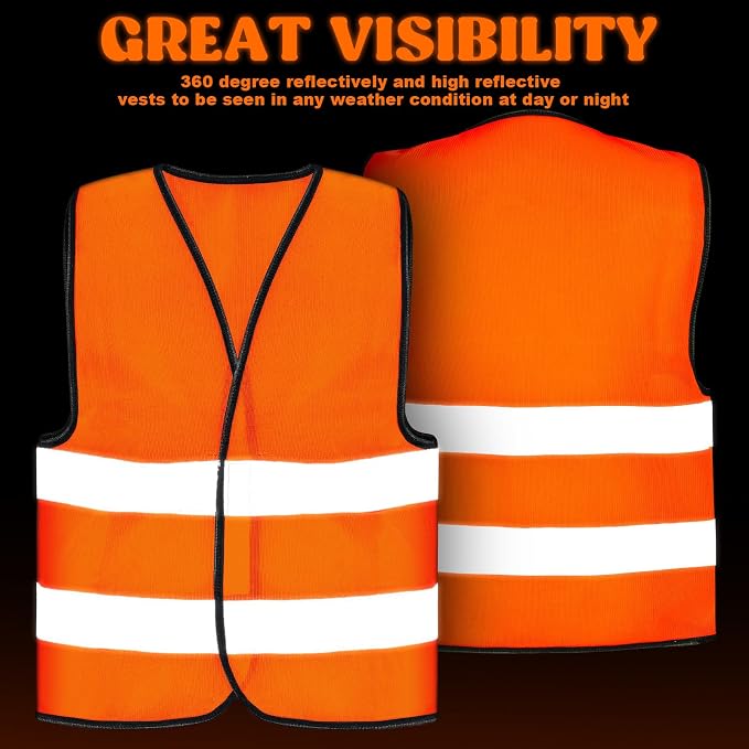 Zhanmai 30 Pcs Kids Safety Vest Bulk High Visibility Reflective Construction Vest with Strips Neon for Traffic Child Outdoor (Orange)
