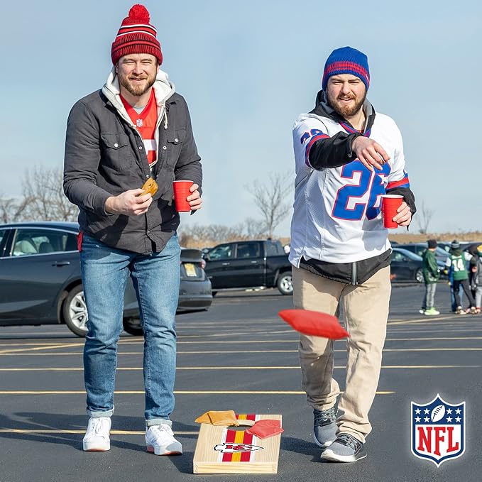 NFL Football Portable Size 1' x 2' Solid Wood Cornhole Set with Direct Print HD Team Graphics – Travel Size