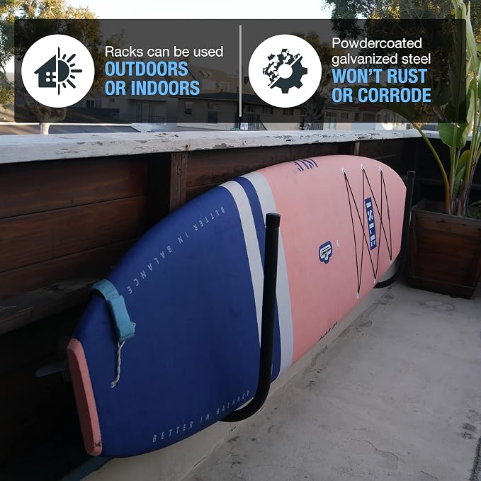 Ho Stevie! Surfboard Ceiling Racks - Free Up Your Floor Space - Hang Up To 3 Surf or SUP Boards - Won’t Rust/Corrode - Heavy Duty 75lbs Max - Easy Installation (Hardware Included)