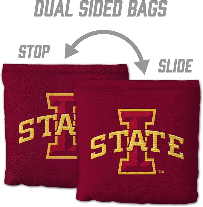 YouTheFan Officially-Licensed NCAA Set of 8 Cornhole Bags - All Weather Dual Sided Slide & Stop - Regulation Size with Carry case