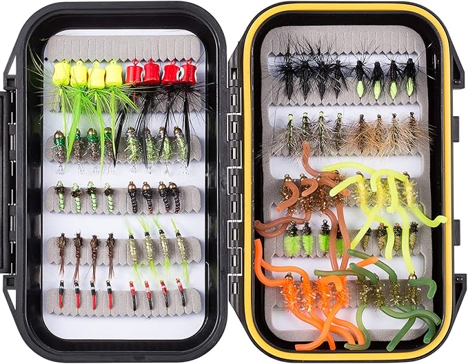 BASSDASH Fly Fishing Flies Kit Fly Assortment Trout Bass Fishing with Fly Box with Dry/Wet Flies, Nymphs, Streamers, Popper