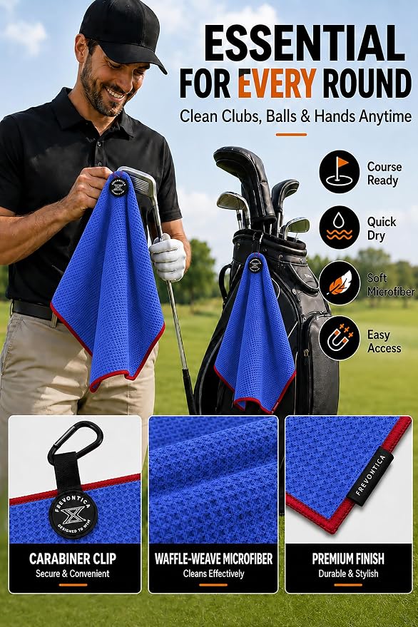 Magnetic Golf Towel with Cleaning Pocket, 24"x16" Ultra-Absorbent Waffle Microfiber Golf Towel with Magnet & Clip for Golf Bag, Carts and Clubs, Golf Accessories Gift for Men Women Golfers