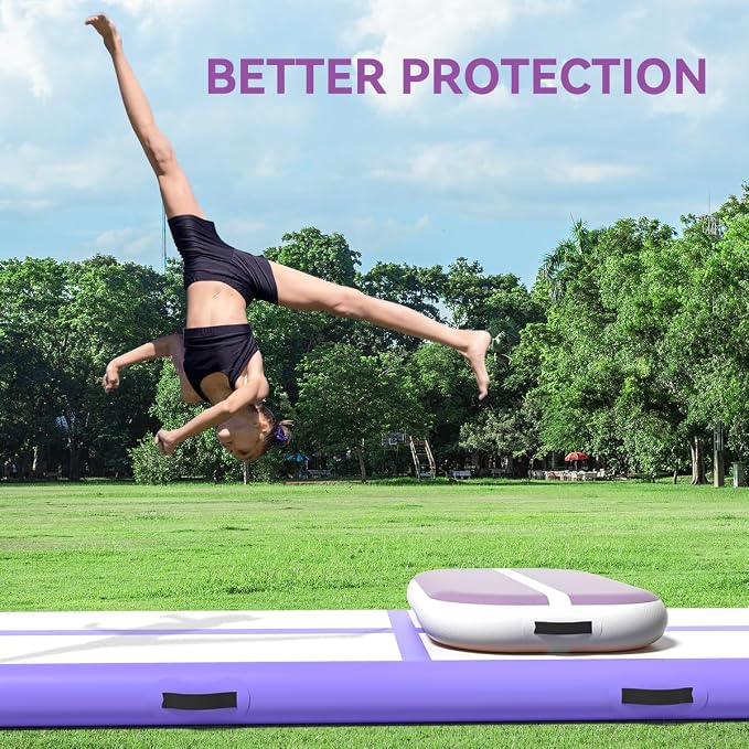 Inflatable Air Gymnastics Tumbling Mat 6ft 10ft 13ft 16ft 20ft, Air Tumble Track Mat 4/8 inches Thickness with Electric Air Pump for Home Use Training Cheerleading Yoga Water Beach Park
