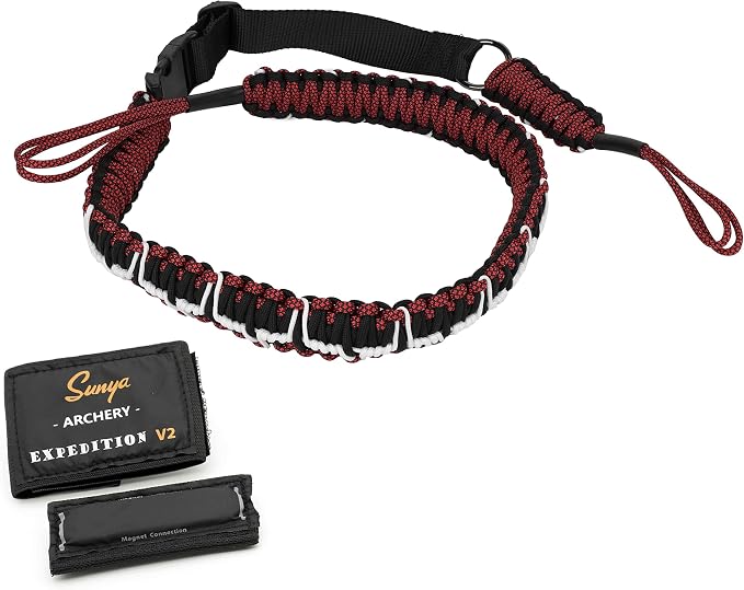 SUNYA Paracord Compound Bow Sling with V2 Upgraded Magnetic Connection System. Lightweight Hands Free Shoulder Carrying Sling for Bow Hunting, Field Archery and 3D