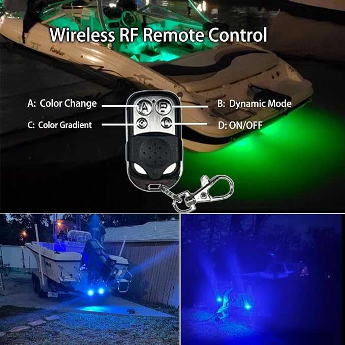 RGB LED 1/2in NPT Boat Drain Plug Light Underwater Lights with 4-Key RF Remote Control,DC12V,50000hr Lifespan Marine Led Lamp for Garber-Fishing,Swimming,Diving(Pack of 2)