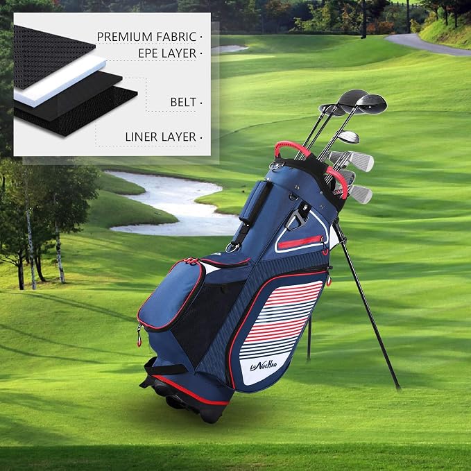 Golf Stand Bag for Men Navy 14 Way Divider Golf Bags, 6LB Lightweight Portable Walking/Riding Bags with Dust Cover, Strap