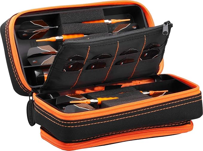 Casemaster Plazma Pro, 6 Dart Case for Soft and Steel Tip Darts, Features Large Front Mobile Device Pocket, Built-In Storage Tubes and Pockets for Flights, Tips, Shafts, and Personal Items
