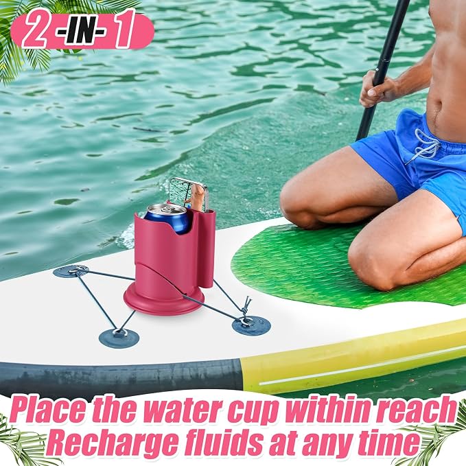 2 Pcs Paddleboard Cup Holder 2-in-1 Paddle Board and Kayak Drink and Phone Holder Paddle Board Accessories for Surfboards, Canoes, Sups, Kayaks, Boats (Rose Red)