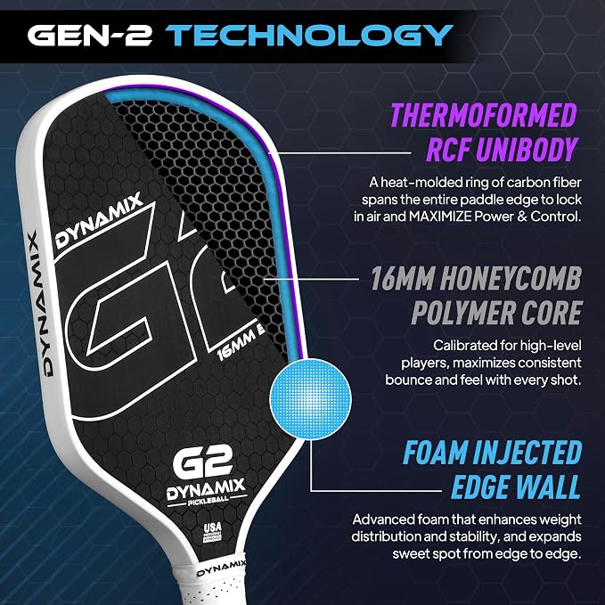 Carbon Fiber Pickleball Paddle 16mm G2, USAPA Approved Raw Carbon Gen2, Pro-Grade Thermoformed Pickleball Racket, Elite Pickle-Ball Paddle for Control, Power & Spin