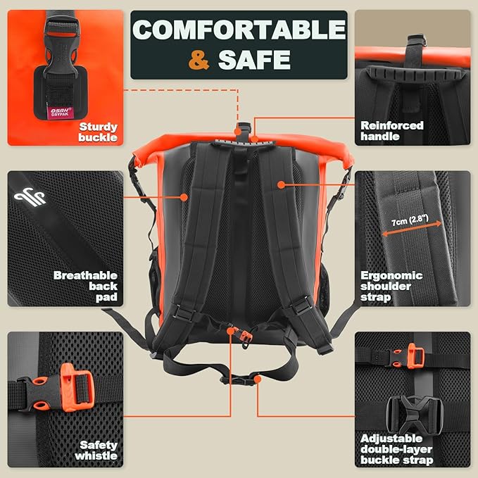 OSAH DRYPAK Waterproof Backpack Dry Bag 35L/55L/85L– Heavy Duty Roll-Top Hiking Backpack Sack Keeps Gear Dry for Travel, Kayaking, Boating, Camping, Rafting and Fishing