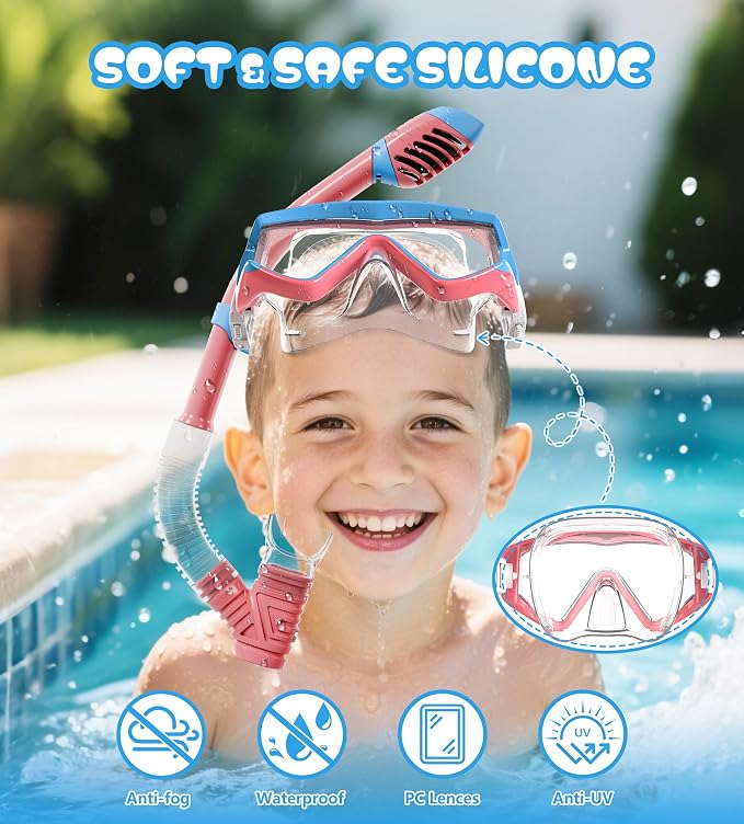 Aegend Snorkeling Gear for Adults Youth Kids, Snorkel Mask with Top Dry Valve - Panoramic View Anti-Leak and Anti-Fog with Mesh Bag for Snorkeling, Scuba Diving, Freediving & Swimming