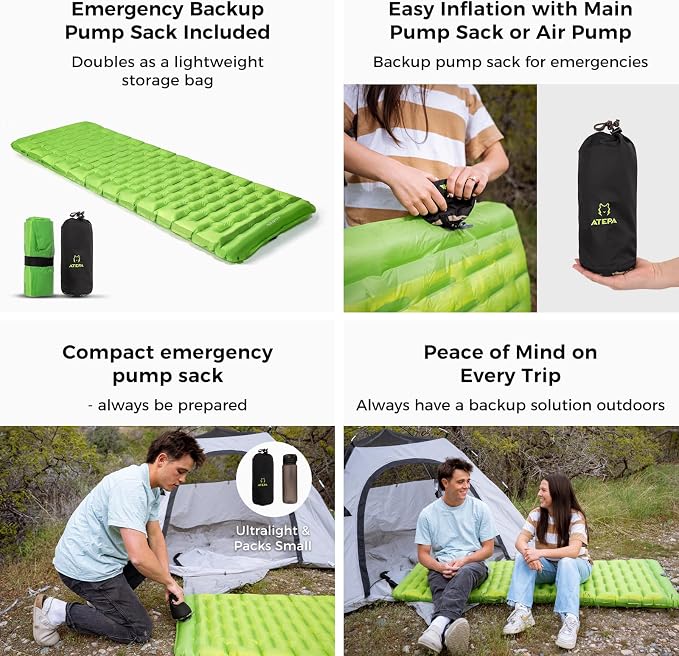 ATEPA ThermAir Ultralight Sleeping Pad for Camping & Backpacking, 6 R-Value Insulated Air Mattress, 3.5” Thick Compact Inflatable Sleeping Mat with Emergency Pump Sack, Wide Long Size (72"x25")
