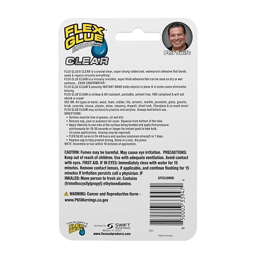 Flex Glue, Mini, Clear, 3-Pack, Super Strong, Transparent, Rubberized Waterproof Adhesive, Works Underwater, Use on Pools, Showers, Outdoors, Concrete, Brick, Pavers, Masonry, UV Resistant