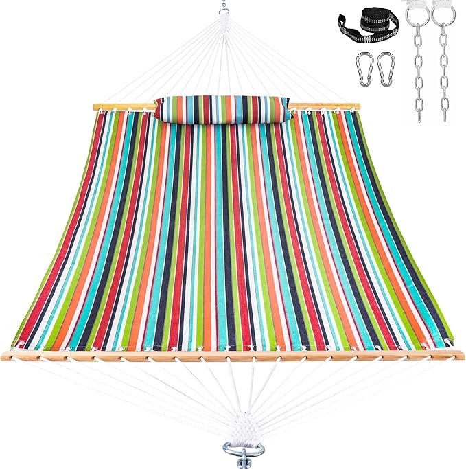 Lazy Daze Hammocks 12 FT Sunbrella Fabric Hammock Non-Fading with Spreader Bars and Free Pillow Fits for 2 Persons, All Weather and Fade Resistant for Patio Yard, 450 lbs Capacity, Carousel Confetti