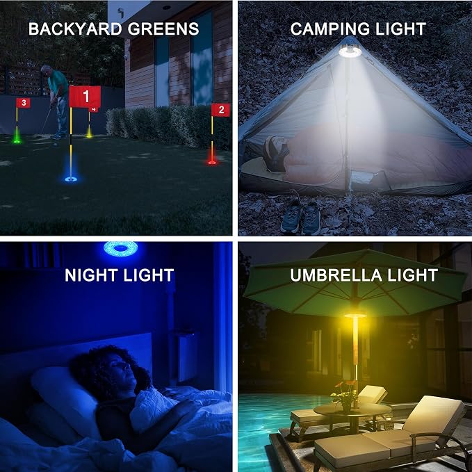 KINGTOP Golf Hole Cup with Rechargeable RGB Hole Light, Backyard Practice Putting Green, Fit PGA | LPGA | USGA Regulations, Outdoor Indoor Golf Putting Cup, Light Up Night Golf Party, 2-Pack