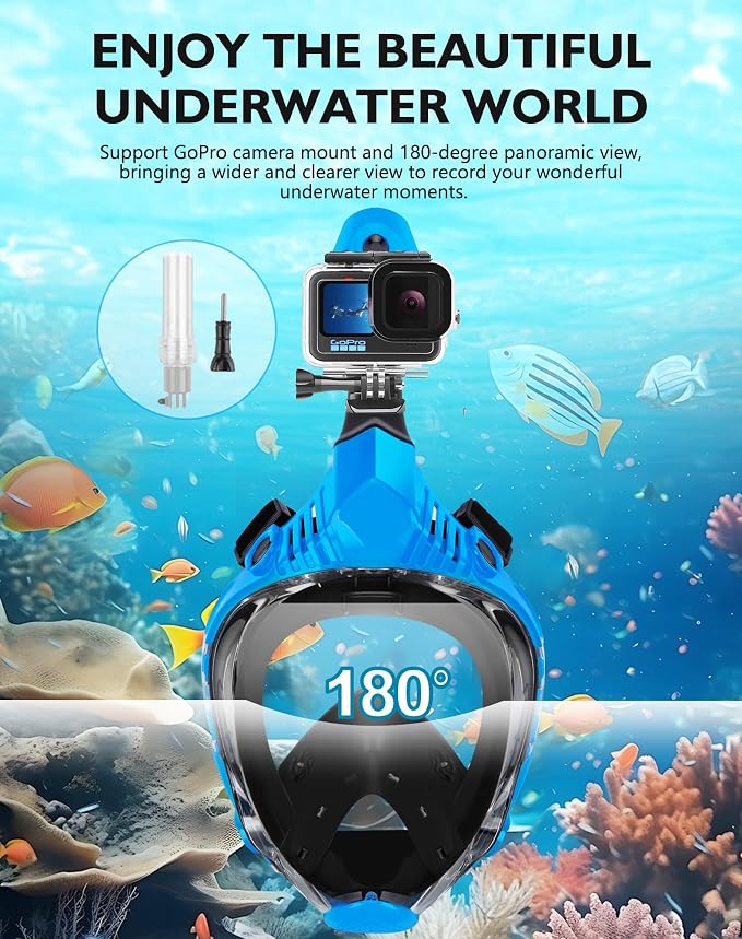 VGKE Full Face Snorkel Mask for Adults, Snorkeling Gear with Waterproof Phone Pouch, Unisex for Men and Women, 180-degree HD Panoramic View, Anti-Leak & Anti-Fog, Breathe Freely
