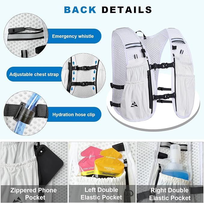 Running Hydration Vest Backpack, Lightweight Hydration Backpack with 500ML Water Bladder and Night Running Light