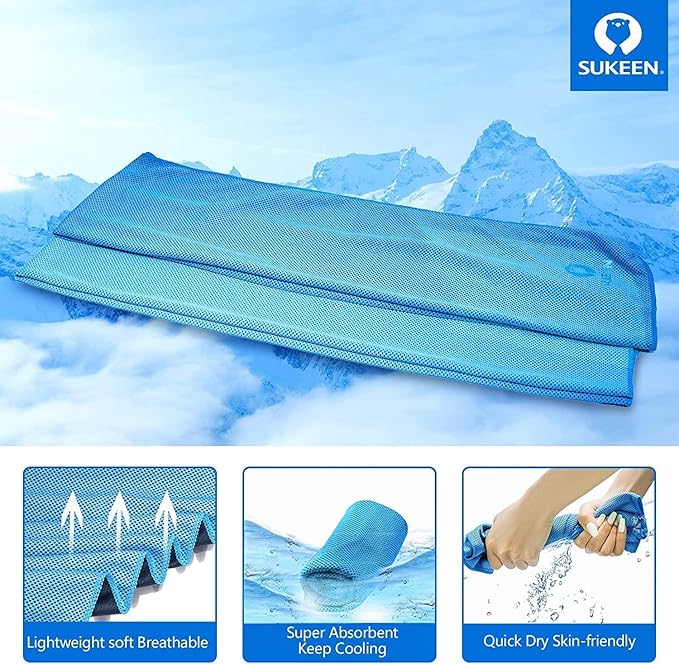 Sukeen 12 Pack Cooling Towels (40"x12") for Neck and Face, Soft Breathable Cooling Neck Wraps, Ice Towel for Hot Weather, Sweat Towel for Yoga, Sports, Golf, Gym, Camping, Running, Fitness, Workout