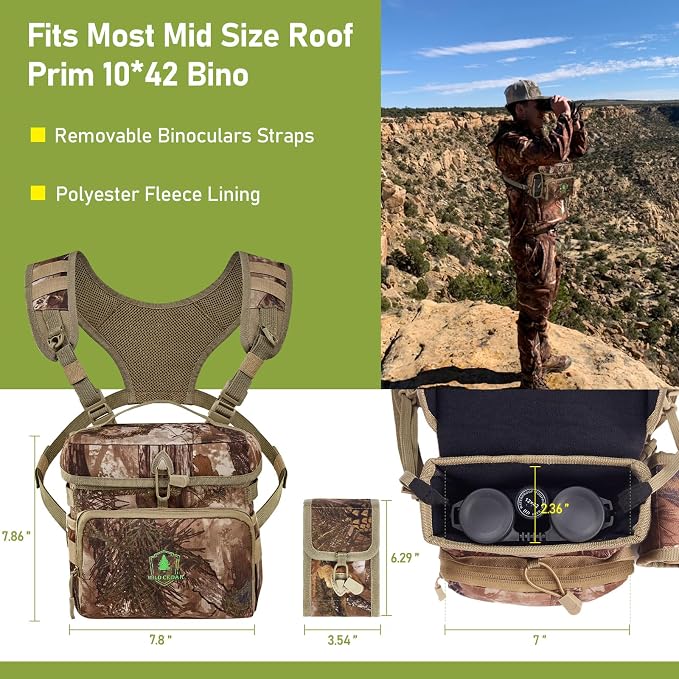 Binocular Harness Chest Pack with Rangefinder Pouch, Bino Harness with Rain Cover for Hunting