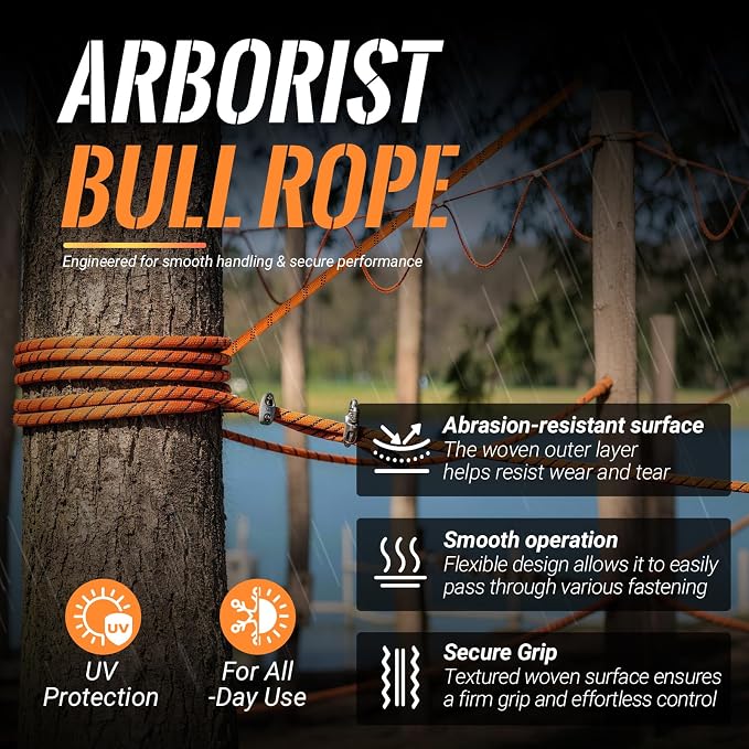 10mm/12.7mm Arborist Rope,3825lbs-9000lbs Double Braided Arborist Bull Rope for Tree Rigging & Pulling,Heavy Duty Rope for Tree Work,Rappelling, Swing Sailing Hiking Camping