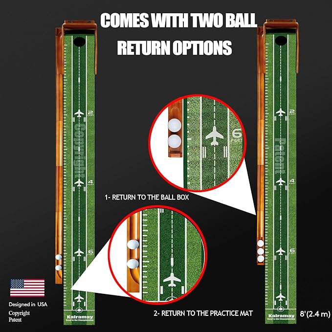 Kalramay Putting Green Indoor Golf Putting Mat – Easy to Assemble with Automatic Ball Return, Wrinkle-Free Close to Real Green Speed, Suitable for Office, Recreation Room, Patio – Ideal Gift