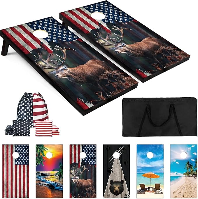Cornhole Board Set 4x2 Regulation Size Cornhole Set with Carrying Bags & 8 Bean Bags Corn Hole Boards Bean Toss Game for Adults Family Outdoor Lawn Outside Backyard Games