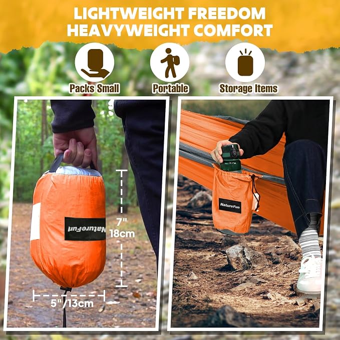 NATUREFUN Ultra-Light Travel Camping Hammock | 300kg Load Capacity,Breathable,Quick-Drying | 2 x Premium Carabiners,2 x Nylon Slings Included | Outdoor Indoor Garden