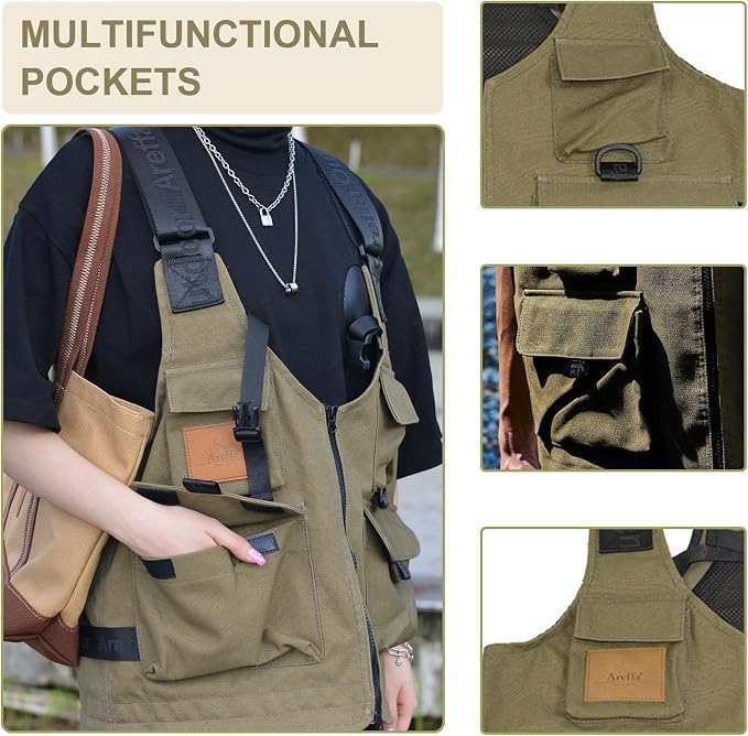 AREFFA Adjustable Fishing Vest for Men, 10-Pocket Cargo Vest for Hiking & Travel
