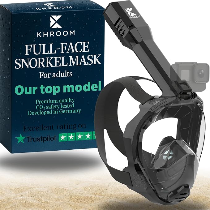 Khroom Full Face Snorkel Mask Adults | CO2-Safe Snorkeling Mask for Adults | 3X Larger Air Intake for Easy Breathing | Anti-Fog 180° View | Adult Snorkel Mask for Men & Women