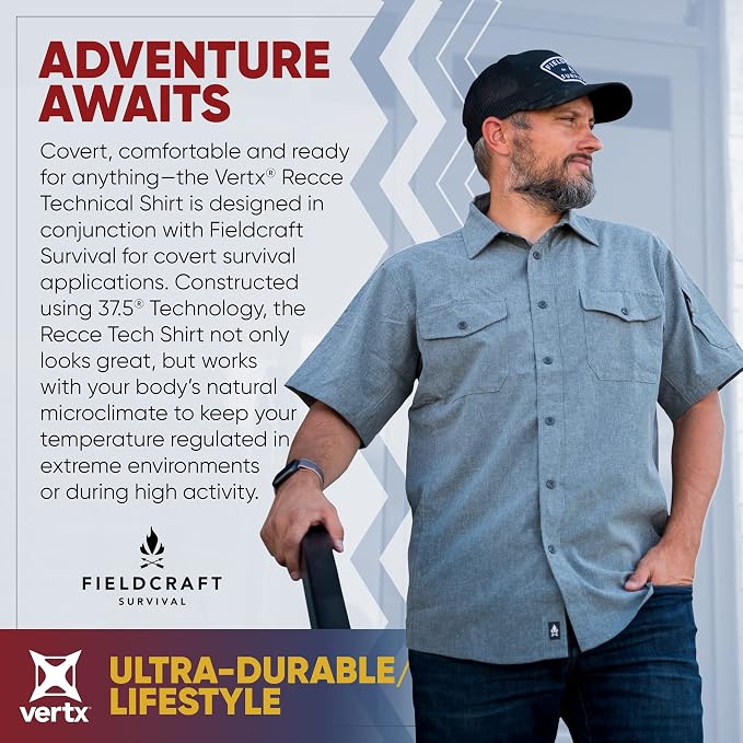 Vertx Recce Technical Short Sleeve Tactical Shirts for Men, CCW, EDC Shirt Outdoor, Overlanding, Hiking, Adventure