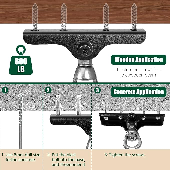Heavy Punching Bag Hanger | Wall/Ceiling Mount Hook with 180° / 360° Rotation | Wood Beam Holder for Boxing, Weight Training, Aerial Yoga Swing & Hammock