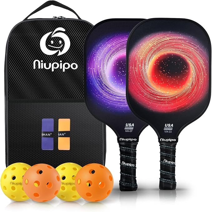 niupipo Pickleball Paddles Set of 2 or 4, USAPA Approved Fiberglass Pickleball Paddle Set with Balls and Bag, Polypropylene Honeycomb Core, Lightweight Pickleball Paddles for Beginners Men Women