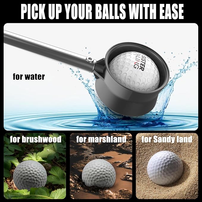 Golf Bag Metal Landing Pads and 9ft/12ft Water Telescopic Golf Ball Retriever