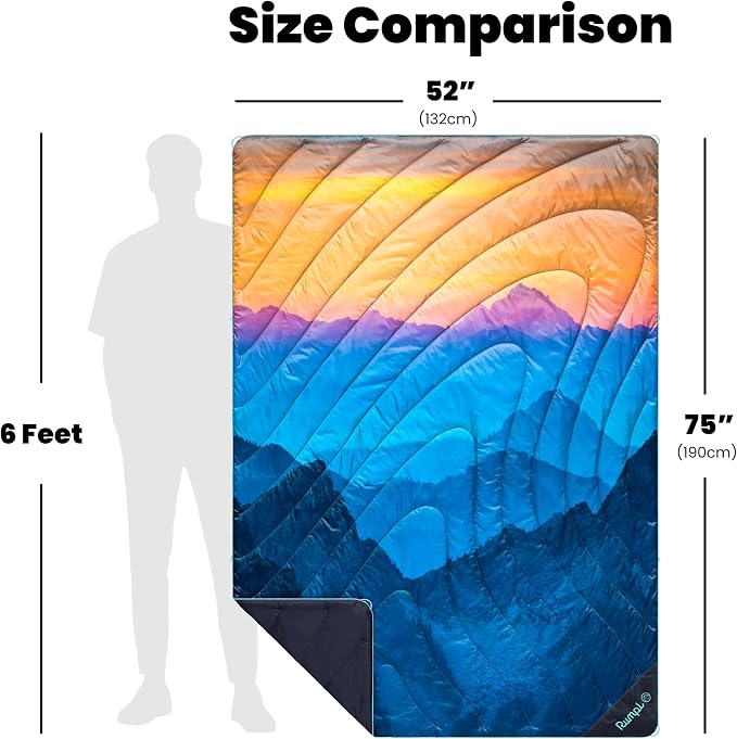 Rumpl Original Puffy 1-Person Blanket for Camping and Outdoors, Misty Peaks Mountainscape