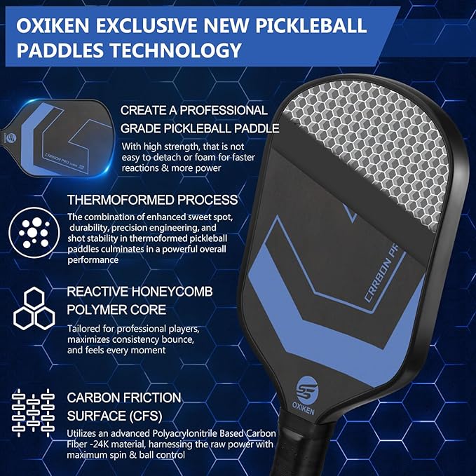 OXIKEN 16 mm Pickleball Paddles 2026 USAPA Approved T700 Carbon Fiber Pickle Paddle (CFS), High Grit & Spin, Honeycomb Core, 5.5” Elongated Handle, Anti Slip Sweat Absorbing Grip with Cover Case