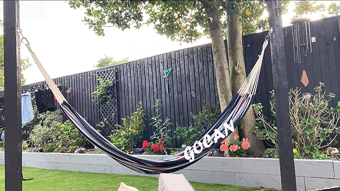 GOCAN Brazilian Double Hammock 2 Person Extra Large 220x160cm Total Length 330cm Load 500lb Canvas Cotton Hammock for Patio Porch Garden Backyard Lounging Outdoor and Indoor(Dark Blue)