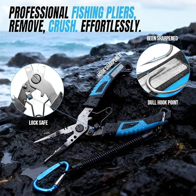 PLUSINNO Fishing Gear,Full Fishing Pole kit Include Fishing Rod and Reel Combo, Tackle Box with Fishing Lures, Fishing Accessories, Fishing Pliers,Fishing Gifts for Men with Fishing Tool Kit