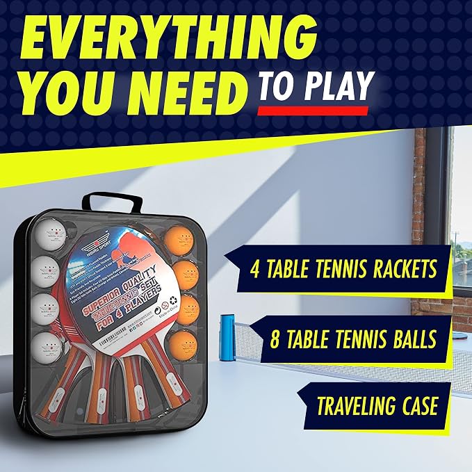 NIBIRU SPORT Professional Ping Pong Paddle Sets, 2 Paddle or 4 Paddle Table Tennis Set with Tournament Quality Balls and Carry Bag/Storage Case, Table Tennis Equipment & Ping Pong Accessories
