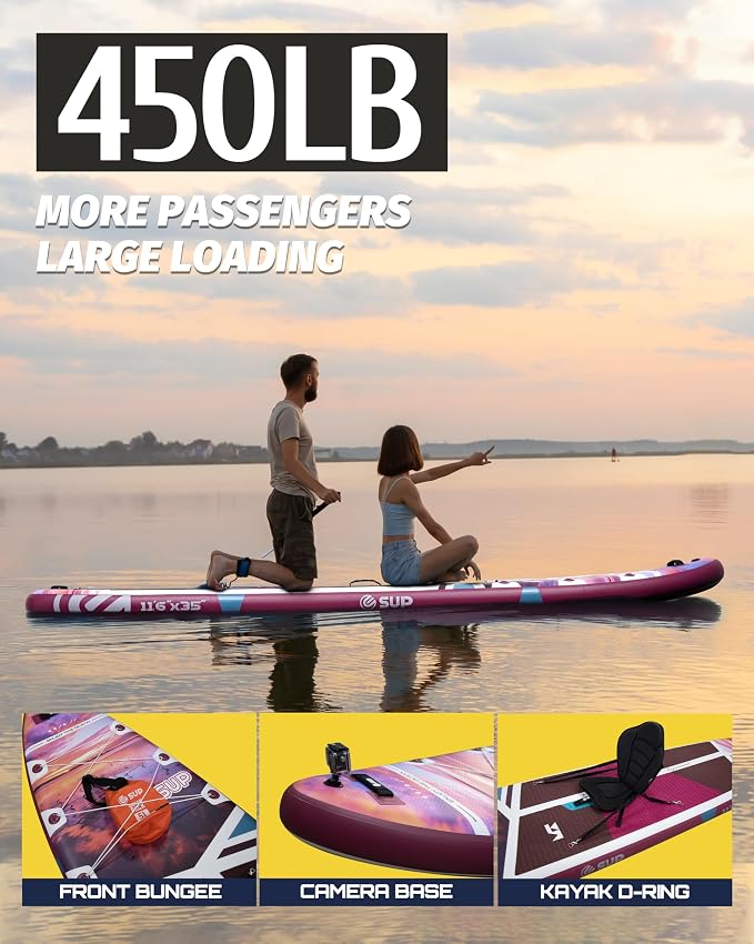 ESUP Extra Wide Inflatable Paddle Board 11’6" ×34/35" ，Super Stable Stand Up Paddleboards for 2 Person/Family/Large Size, Inflatable SUP with Paddle, Pump & Shoulder Strap