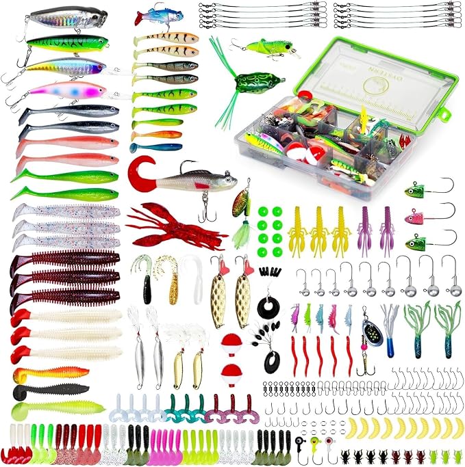 232-Piece Fishing Tackle Box Kit - Freshwater Lures for Bass, Trout & Panfish with Spinnerbaits, Soft Baits, Jigs, Hooks & Tackle Box - Complete Fishing Gift for Men, Dads & Beginners